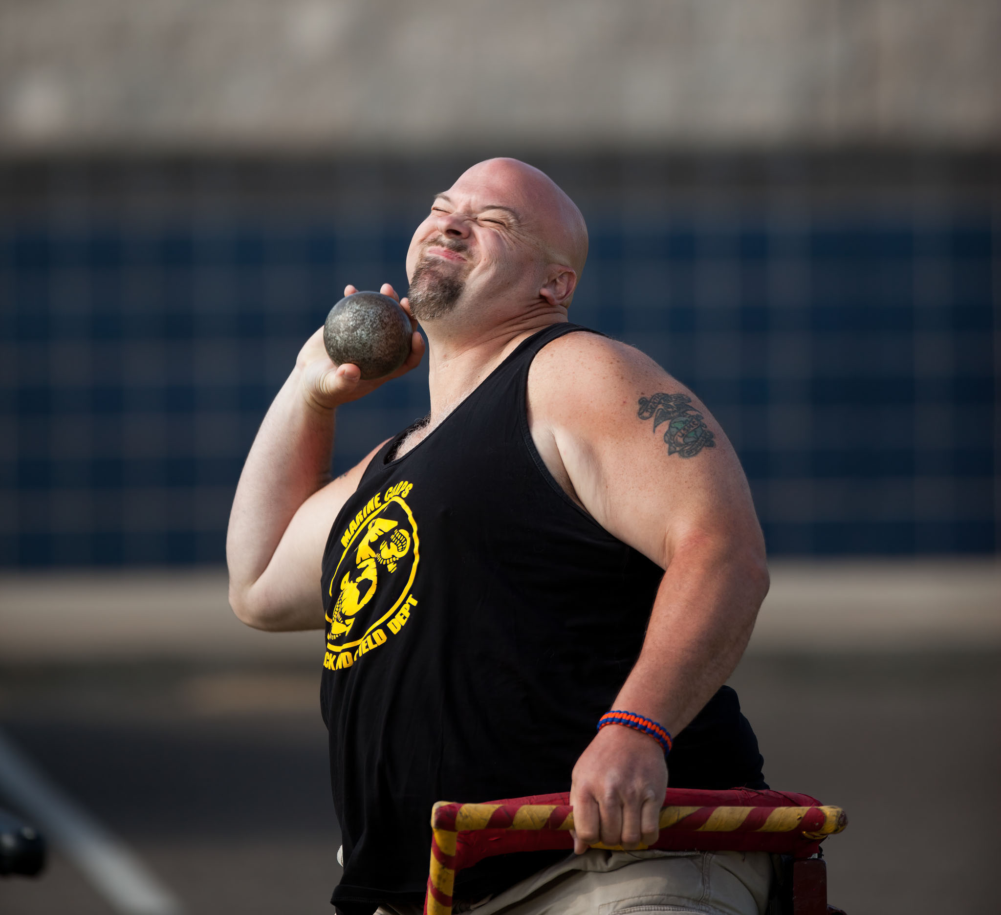 Shot putter readying a throw